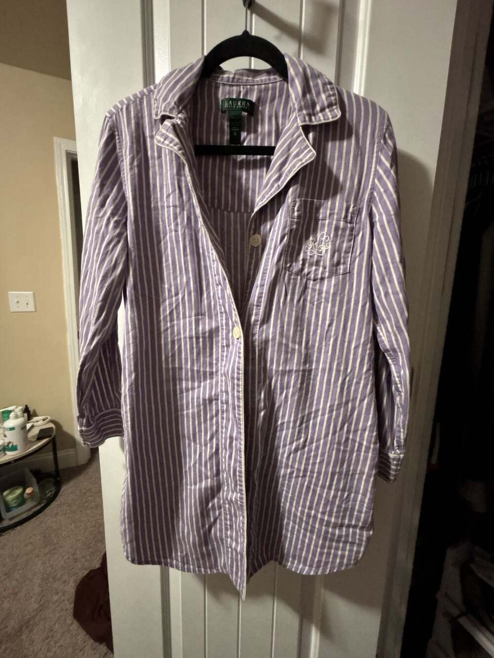 Lauren Ralph Lauren Women's Size M Striped Cotton Pajama Sleep Shirt